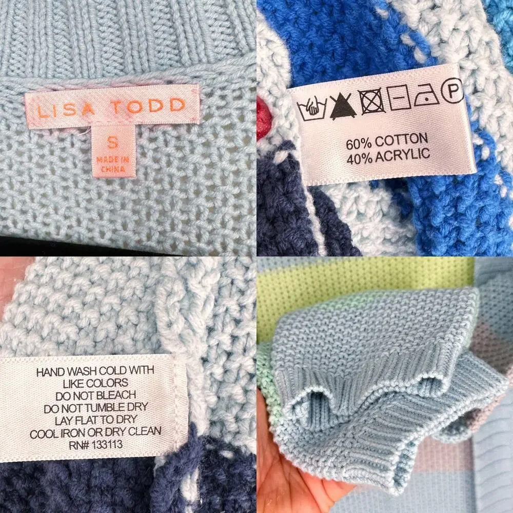 Lisa Todd Sand Sweeper Aqua Combo Striped Knit Long Open Cardigan Duster Sweater - Picture 11 of 11